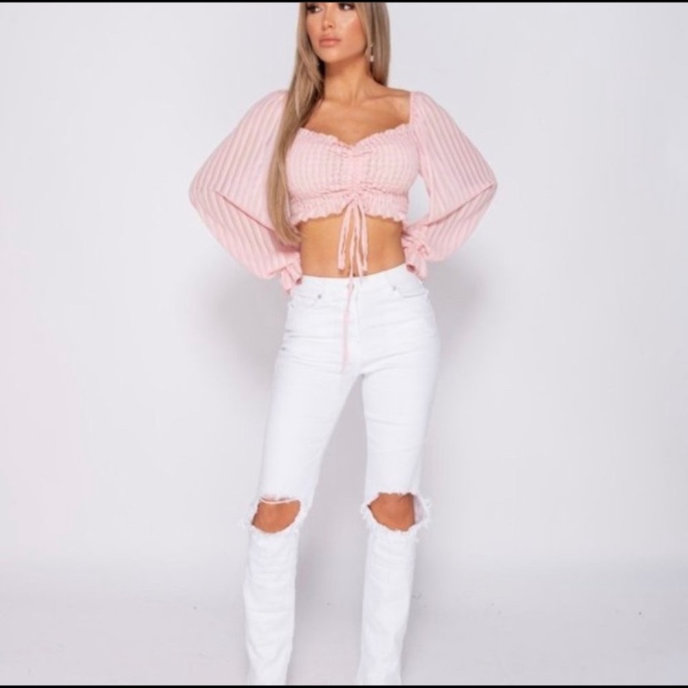 Kaylene White Relaxed Fit High Rise Ripped Jeans